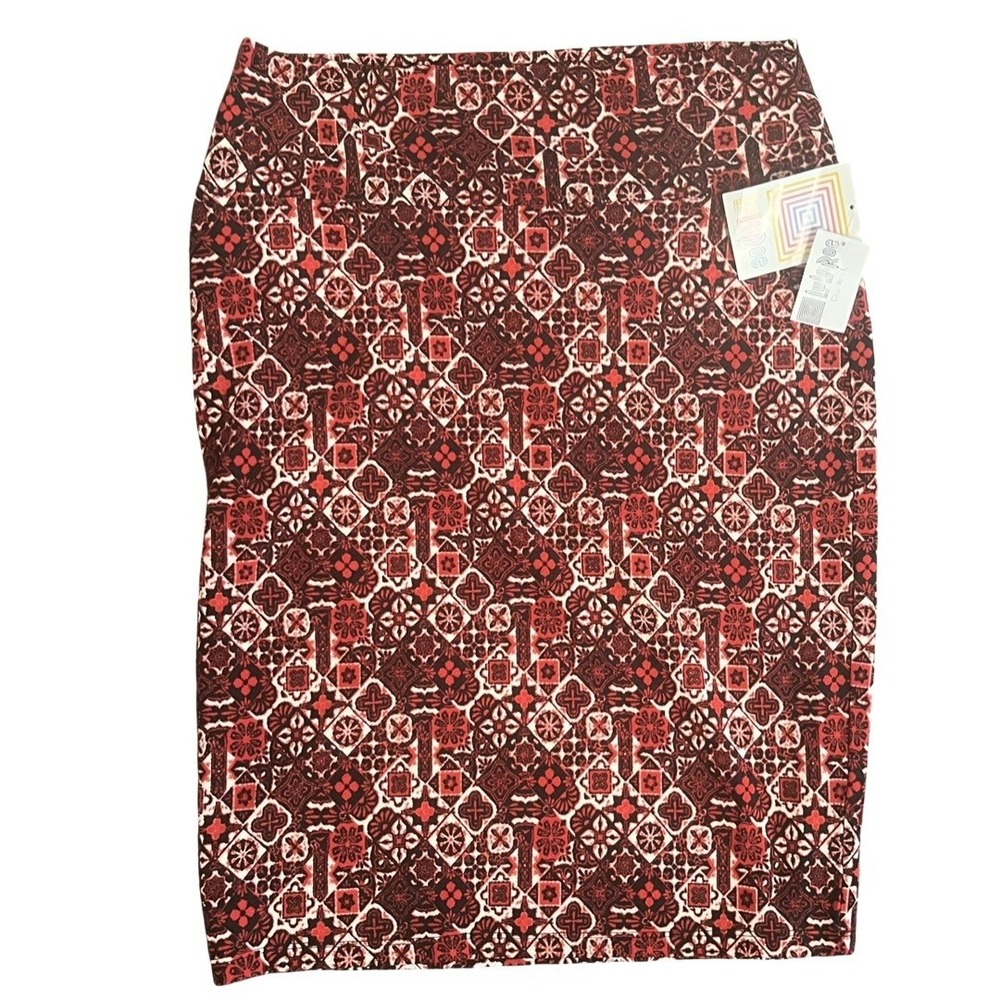 NWT LuLaRoe Cassie Pencil Skirt Black Red and‎ White Geometric Print, Women's L